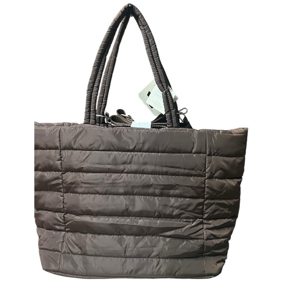 CeeKlein Brown Large Quilted Puffer Tote and Crossbody Bag with Strap Nylon New - Picture 3 of 16